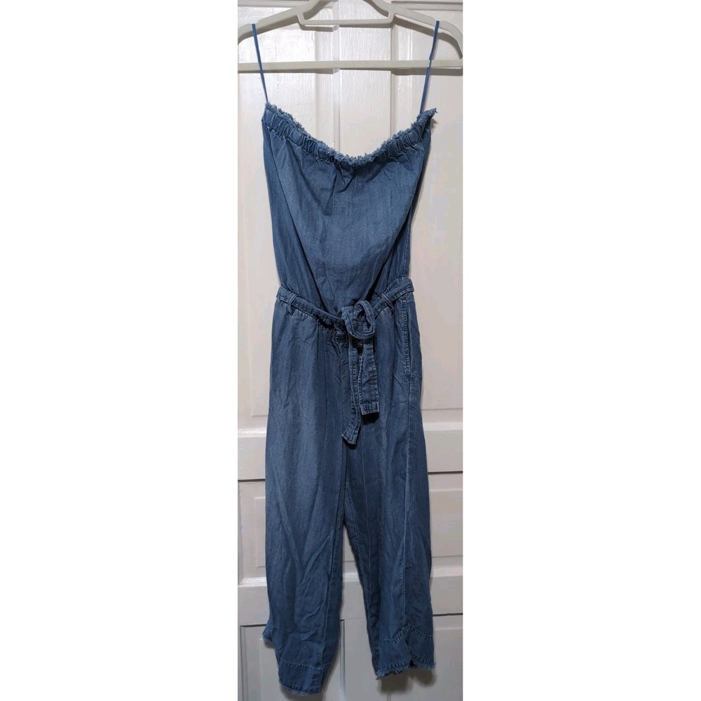 Anthropologie Cloth & Stone Strapless Fray Crop  Jumpsuit  Tencel Womens M(1279)